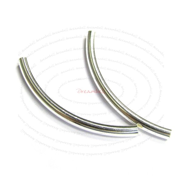 2x Sterling Silver Elbow Noodle Curve Round Tube Spacer Loose Bracelet Bead 4mm x 34mm