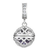 Rhodium on 925 Sterling Silver February Birthstone Purple CZ Dangle for European Charm Bracelets