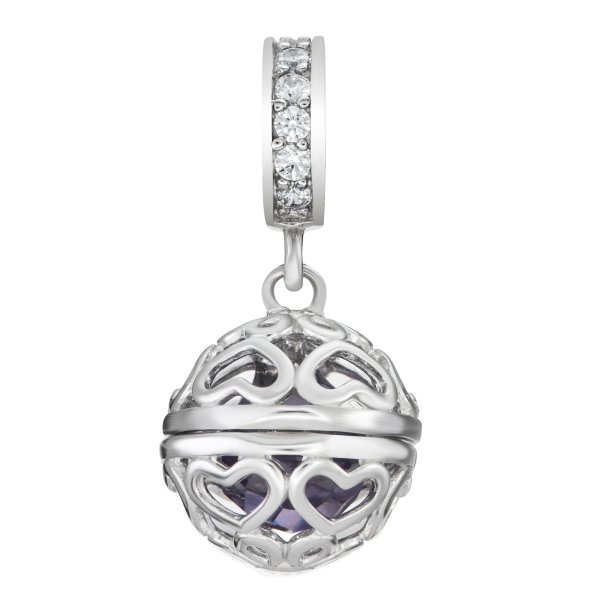 Rhodium on 925 Sterling Silver February Birthstone Purple CZ Dangle for European Charm Bracelets