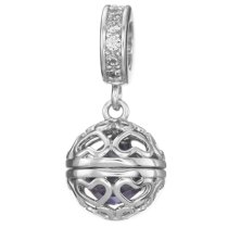 Rhodium on 925 Sterling Silver February Birthstone Purple CZ Dangle for European Charm Bracelets