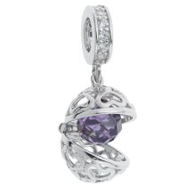 Rhodium on 925 Sterling Silver February Birthstone Purple CZ Dangle for European Charm Bracelets