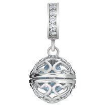 Rhodium on 925 Sterling Silver March Birthstone Blue CZ Dangle for European Charm Bracelets