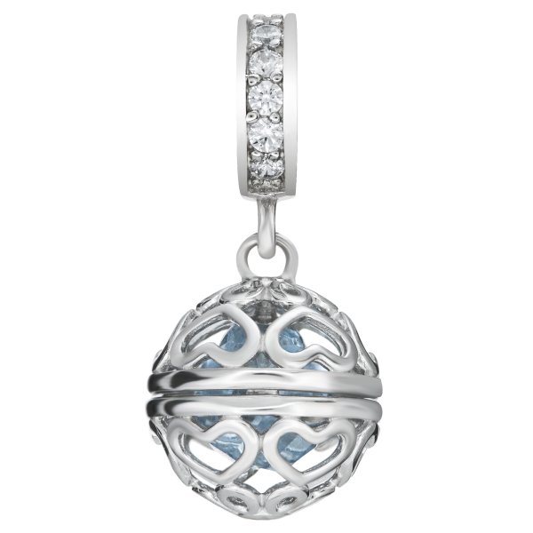 Rhodium on 925 Sterling Silver March Birthstone Blue CZ Dangle for European Charm Bracelets