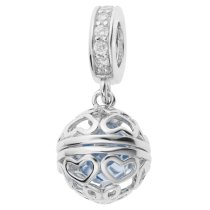 Rhodium on 925 Sterling Silver March Birthstone Blue CZ Dangle for European Charm Bracelets