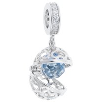 Rhodium on 925 Sterling Silver March Birthstone Blue CZ Dangle for European Charm Bracelets