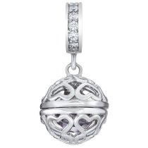 Rhodium on 925 Sterling Silver June Birthstone Purple CZ Dangle for European Charm Bracelets