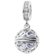Rhodium on 925 Sterling Silver June Birthstone Purple CZ Dangle for European Charm Bracelets