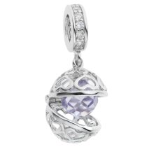 Rhodium on 925 Sterling Silver June Birthstone Purple CZ Dangle for European Charm Bracelets