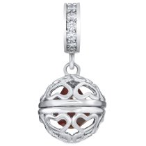 Rhodium on 925 Sterling Silver July Birthstone Red CZ Dangle for European Charm Bracelet