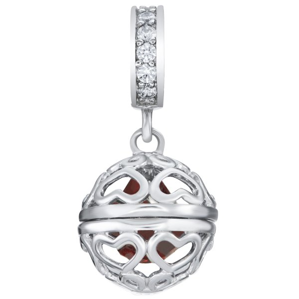 Rhodium on 925 Sterling Silver July Birthstone Red CZ Dangle for European Charm Bracelet