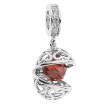 Rhodium on 925 Sterling Silver July Birthstone Red CZ Dangle for European Charm Bracelet