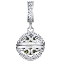 Rhodium on 925 Sterling Silver August Birthstone Green CZ Dangle for European Charm Bracelet