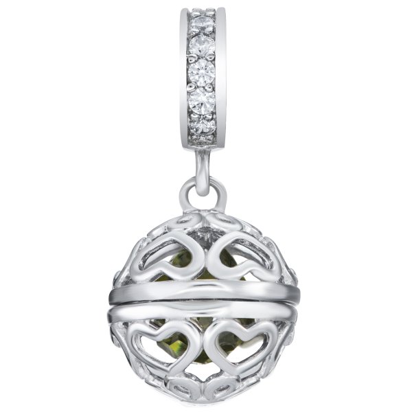 Rhodium on 925 Sterling Silver August Birthstone Green CZ Dangle for European Charm Bracelet