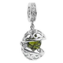 Rhodium on 925 Sterling Silver August Birthstone Green CZ Dangle for European Charm Bracelet