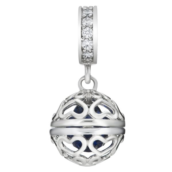 Rhodium on 925 Sterling Silver September Birthstone Blue CZ Dangle for European Charm Bracelets