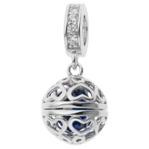 Rhodium on 925 Sterling Silver September Birthstone Blue CZ Dangle for European Charm Bracelets