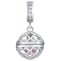 Rhodium on 925 Sterling Silver October Birthstone Pink CZ Dangle for European Charm Bracelets