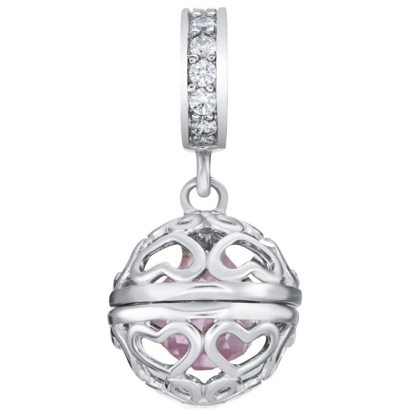 Rhodium on 925 Sterling Silver October Birthstone Pink CZ Dangle for European Charm Bracelets
