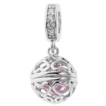 Rhodium on 925 Sterling Silver October Birthstone Pink CZ Dangle for European Charm Bracelets
