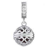 Rhodium on 925 Sterling Silver January Birthstone Red CZ Love Dangle for European Charm Bracelets