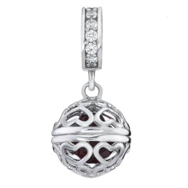 Rhodium on 925 Sterling Silver January Birthstone Red CZ Love Dangle for European Charm Bracelets