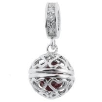 Rhodium on 925 Sterling Silver January Birthstone Red CZ Love Dangle for European Charm Bracelets