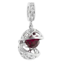 Rhodium on 925 Sterling Silver January Birthstone Red CZ Love Dangle for European Charm Bracelets