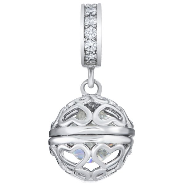 Rhodium on 925 Sterling Silver April Birthstone Clear CZ Dangle for European Charm Bracelet