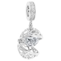 Rhodium on 925 Sterling Silver April Birthstone Clear CZ Dangle for European Charm Bracelet