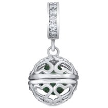 Rhodium on 925 Sterling Silver May Birthstone Green CZ Dangle for European Charm Bracelets