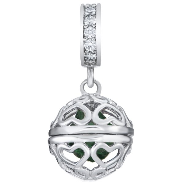 Rhodium on 925 Sterling Silver May Birthstone Green CZ Dangle for European Charm Bracelets