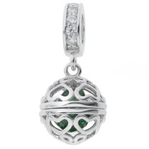 Rhodium on 925 Sterling Silver May Birthstone Green CZ Dangle for European Charm Bracelets