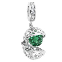 Rhodium on 925 Sterling Silver May Birthstone Green CZ Dangle for European Charm Bracelets