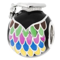 Rhodium on 925 Sterling Silver Owl Bird Graduation Enamel Bead for European Charm Bracelets Made with Swarovski Crystals