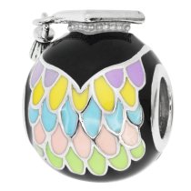 Rhodium on 925 Sterling Silver Owl Bird Graduation Enamel Bead for European Charm Bracelets Made with Swarovski Crystals