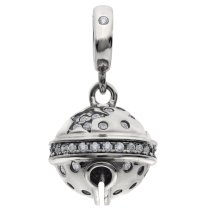 Rhodium on 925 Sterling Silver Twinkle Star CZ Jingle Bell Dangle Bead for European Charm Bracelets