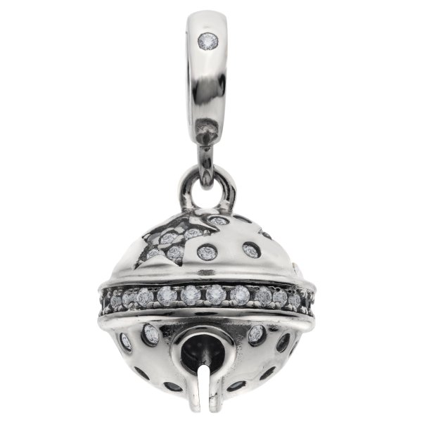 Rhodium on 925 Sterling Silver Twinkle Star CZ Jingle Bell Dangle Bead for European Charm Bracelets
