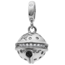 Rhodium on 925 Sterling Silver Twinkle Star CZ Jingle Bell Dangle Bead for European Charm Bracelets