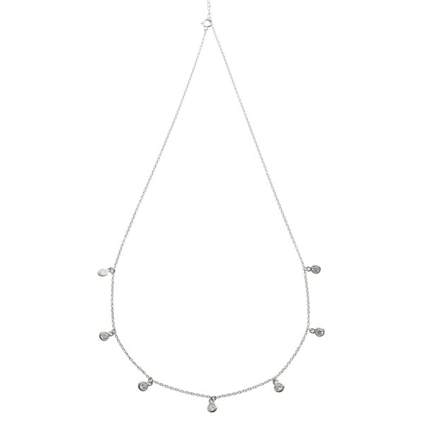 1x Rhodium on Sterling Silver Round Clear CZ Dangle Charm Link Rolo Cable Chain Necklace w/ Extender Spring Clasp 16"