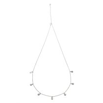 1x Rhodium on Sterling Silver Round Clear CZ Dangle Charm Link Rolo Cable Chain Necklace w/ Extender Spring Clasp 16"
