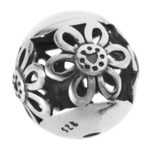 1x Bali 925 Sterling Silver 10mm Round Daisy Flower Filigree Spacer Ball Bead
