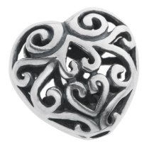 1x Bali 925 Sterling Silver Filigree Flower Puff Heart Love Spacer Bead