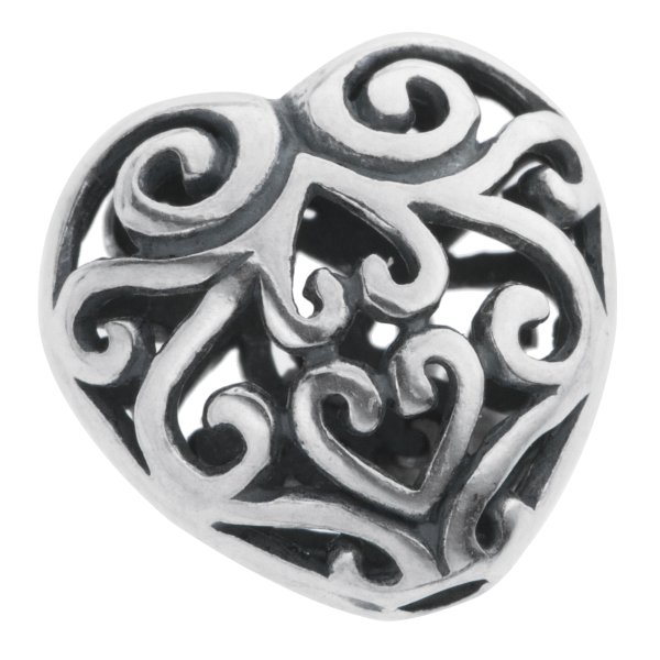1x Bali 925 Sterling Silver Filigree Flower Puff Heart Love Spacer Bead