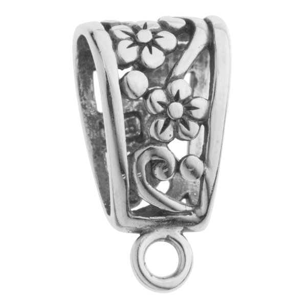 1x Antique 925 Sterling Silver Blossom Flower Bail Pendant Charm Connector Slide