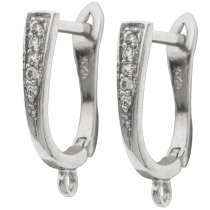 2x Rhodium on 925 Sterling Silver CZ Crystal Hinge Post Earring Connector with Closed Ring