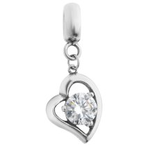 1x Antique 925 Sterling Silver Love Heart CZ Crystal Dangle Bead for European Charm Bracelets