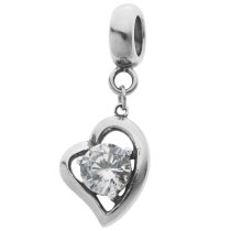 1x Antique 925 Sterling Silver Love Heart CZ Crystal Dangle Bead for European Charm Bracelets