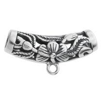 1x Antique 925 Sterling Silver Flower Leaf Curved Tube Pendant Charm Connector Slide Bail