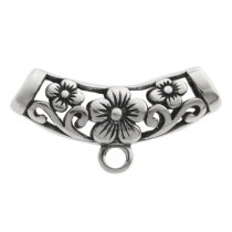 Antique 925 Sterling Silver Blossom Flower Leaf Curved Tube Pendant Connector Slide Bail