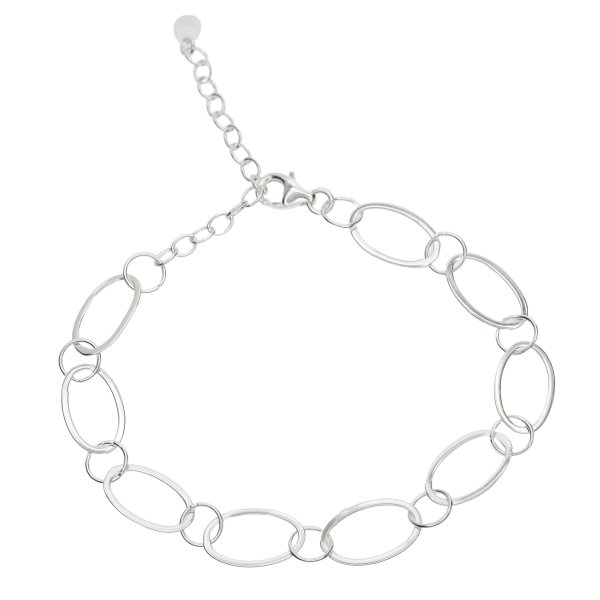 1x 925 Sterling Silver Oval Link Chain Bracelet for European Clip on Charms 8 Inches